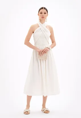 Sleeveless Halter Neck Textured Midi Dress