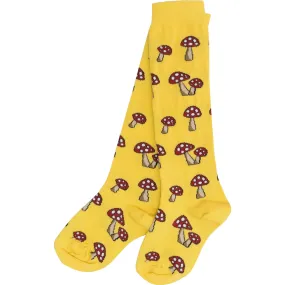 Slugs & Snails Funguy Mushroom Print Knee High Socks, Yellow & Multicolors