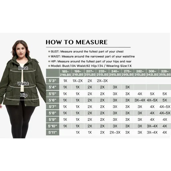 Soularge Women's Plus Size Military Cotton Jacket with Detachable Hood