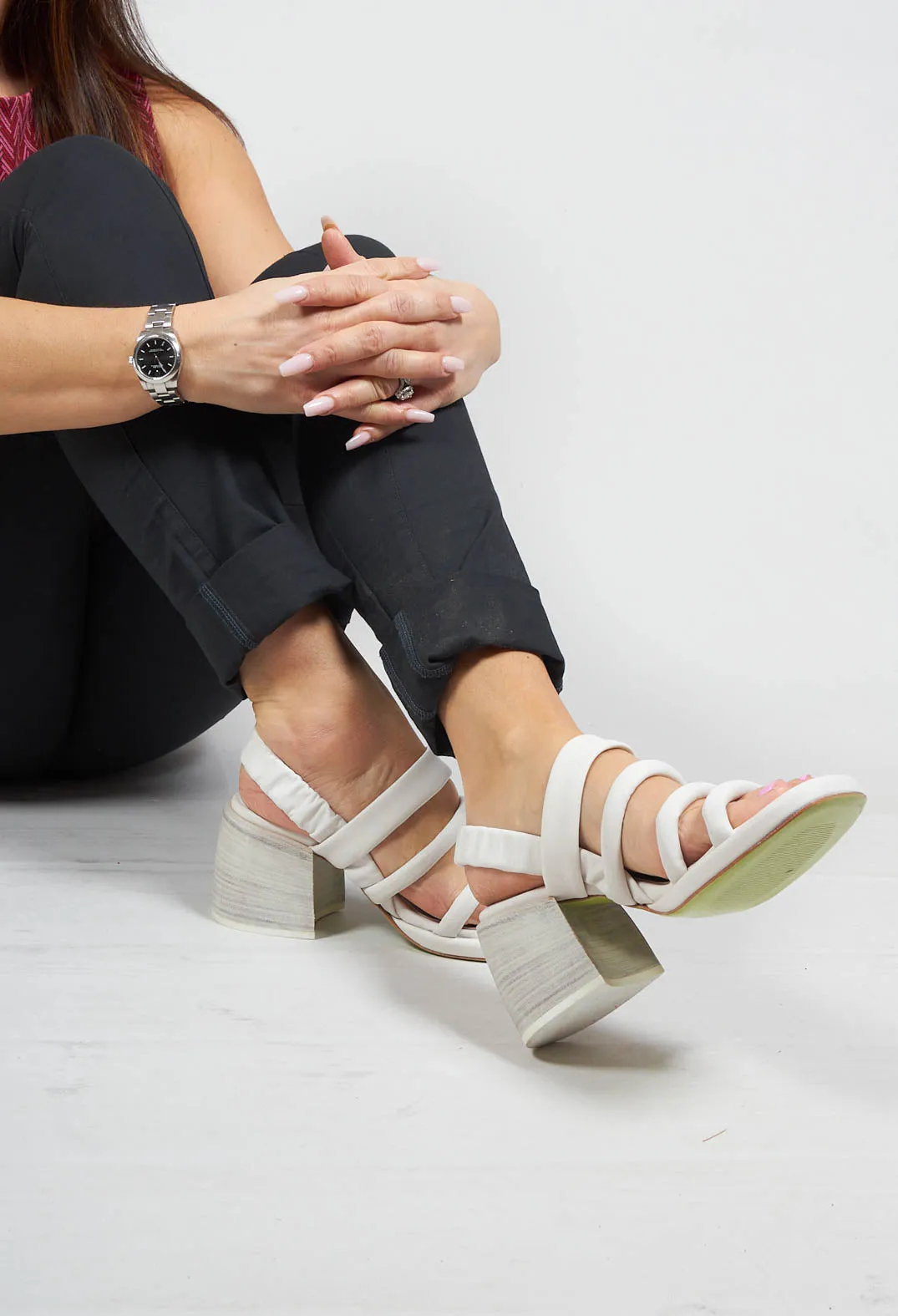 Strappy Heeled Sandals in Gesso