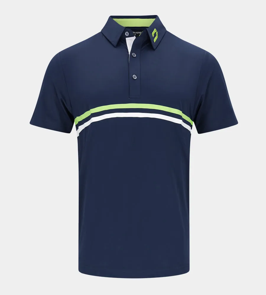 STRIPE PERFORMANCE POLO - NAVY/LIME