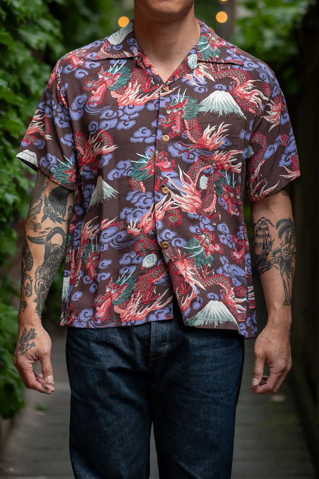 Sun Surf Rayon Hawaiian Shirt Team of Dragons - Black