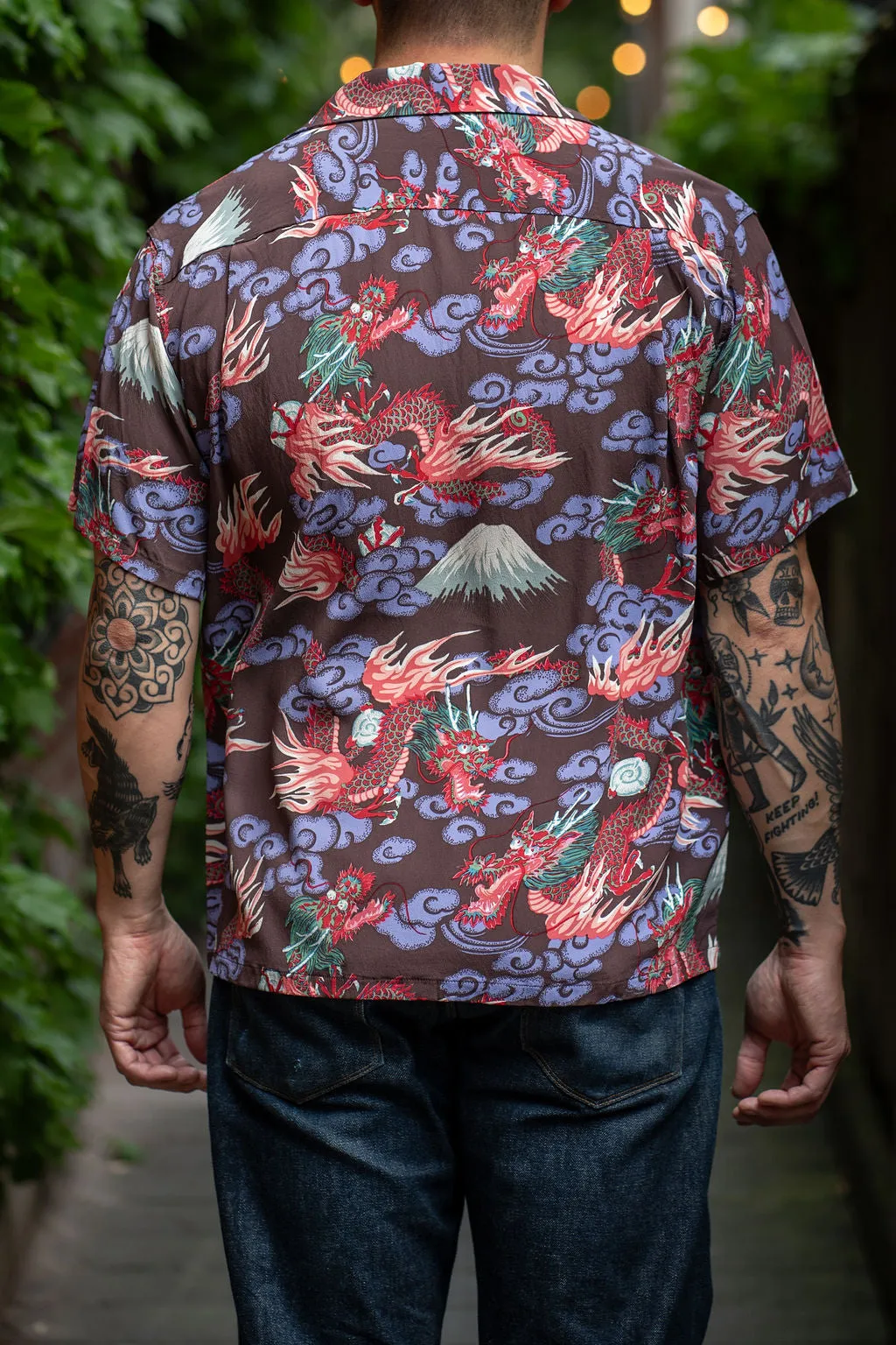 Sun Surf Rayon Hawaiian Shirt Team of Dragons - Black