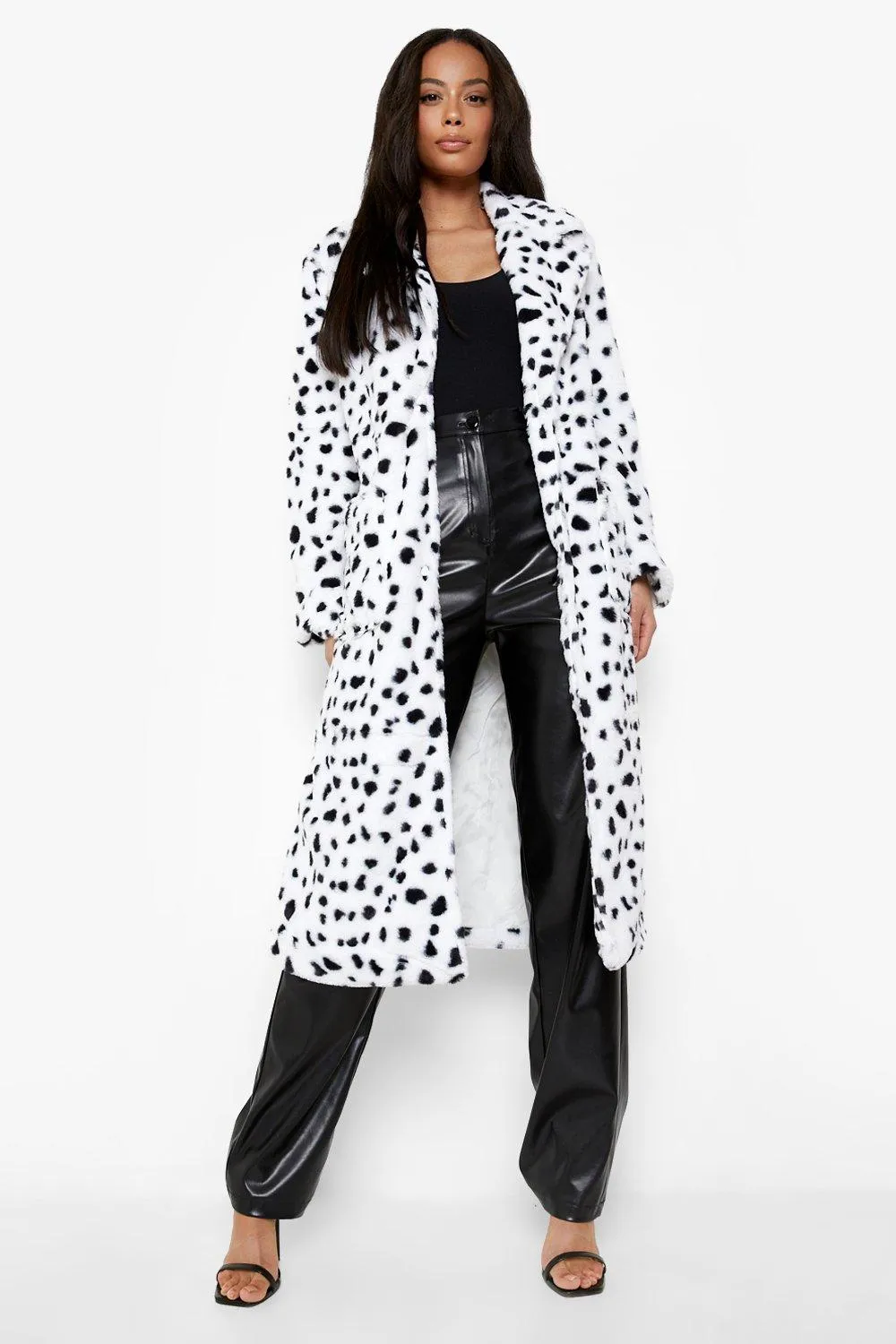 Tall Dalmatian Faux Fur Coat