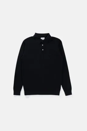 Textured Knit Ls Polo Black