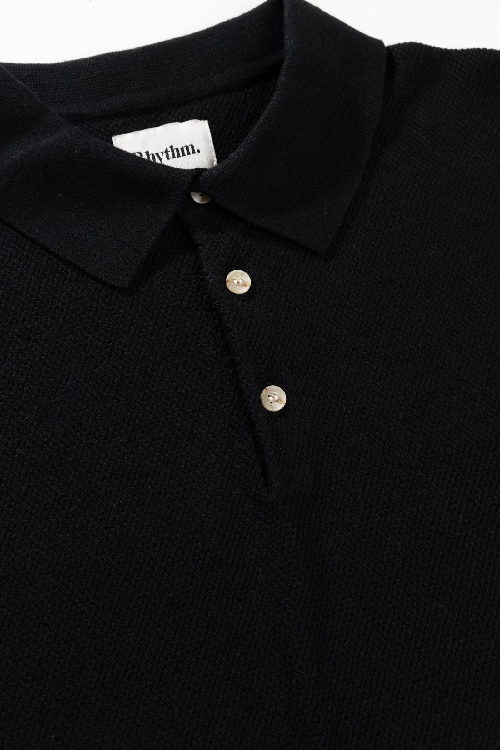 Textured Knit Ls Polo Black