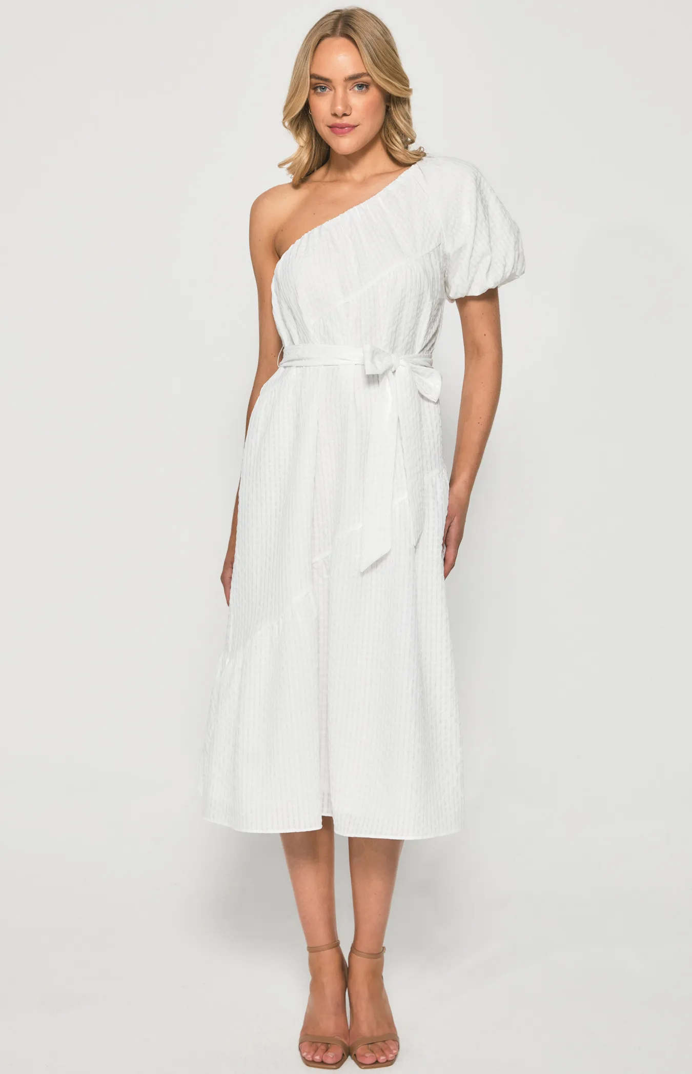 Textured One Shoulder Midi Dress with Seam Details (SDR1360A)