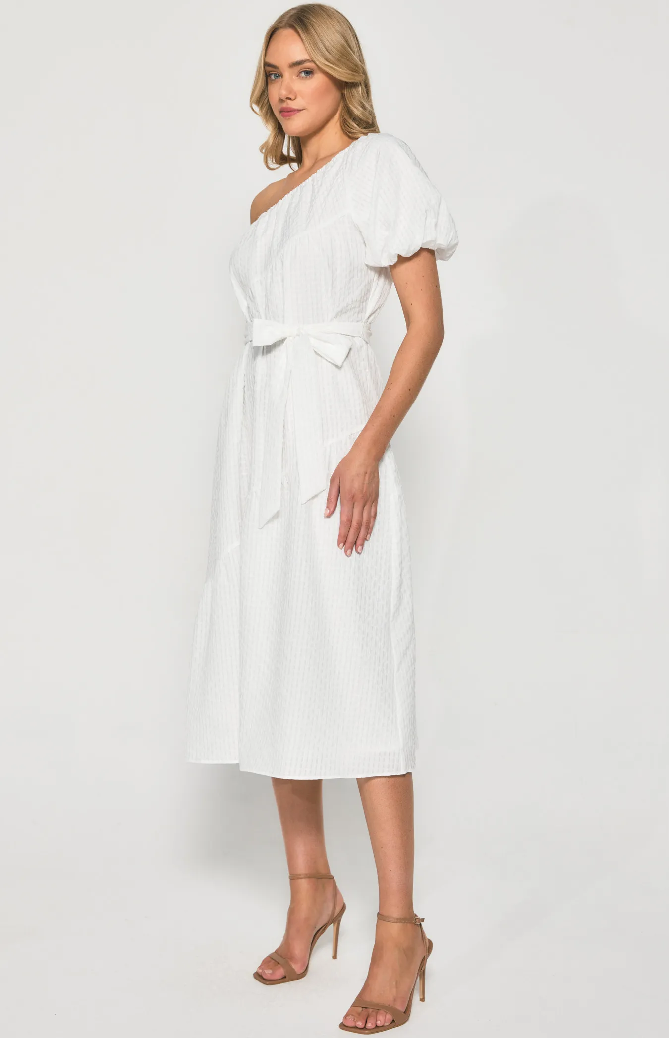 Textured One Shoulder Midi Dress with Seam Details (SDR1360A)