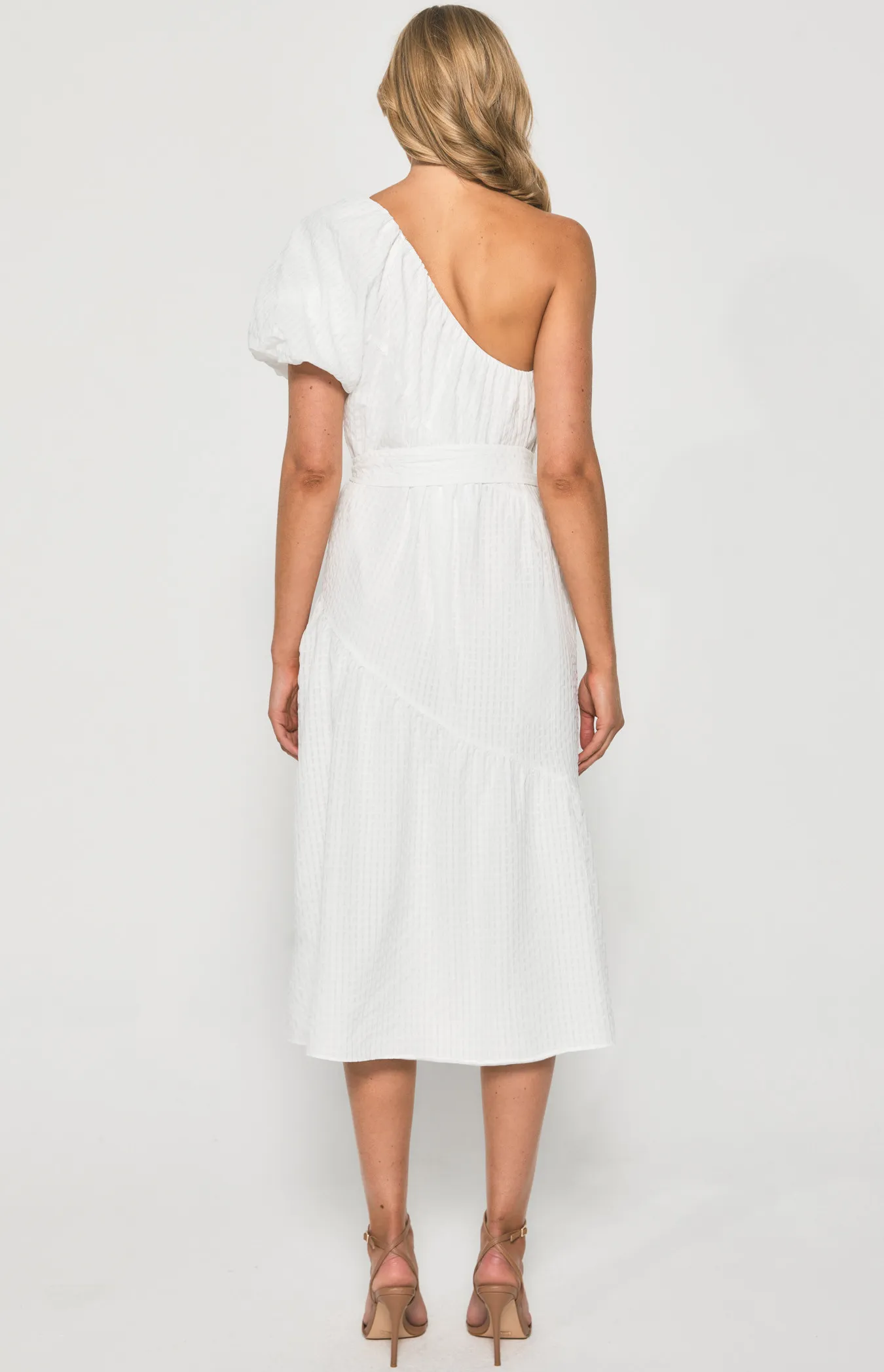 Textured One Shoulder Midi Dress with Seam Details (SDR1360A)