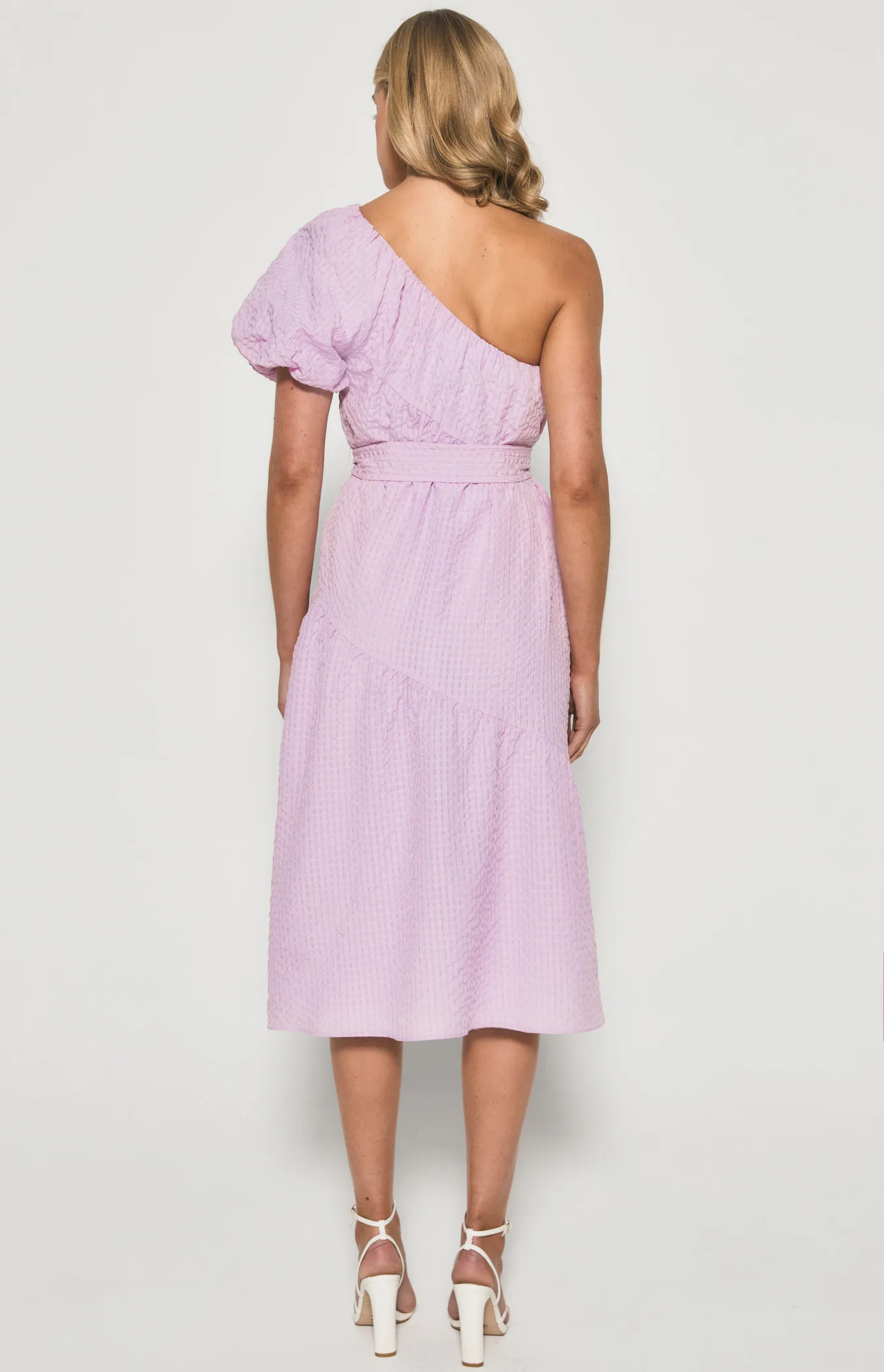 Textured One Shoulder Midi Dress with Seam Details (SDR1360A)