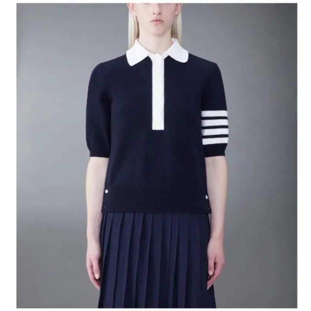 THOM BROWNE  |Stripes Street Style Cotton Short Sleeves Logo