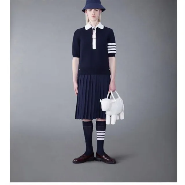 THOM BROWNE  |Stripes Street Style Cotton Short Sleeves Logo