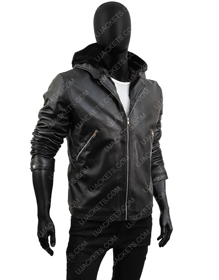 Tommy Egan Power Leather Jacket | Black Sheepskin Hooded Jacket