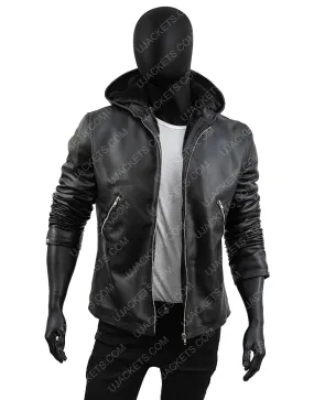 Tommy Egan Power Leather Jacket | Black Sheepskin Hooded Jacket