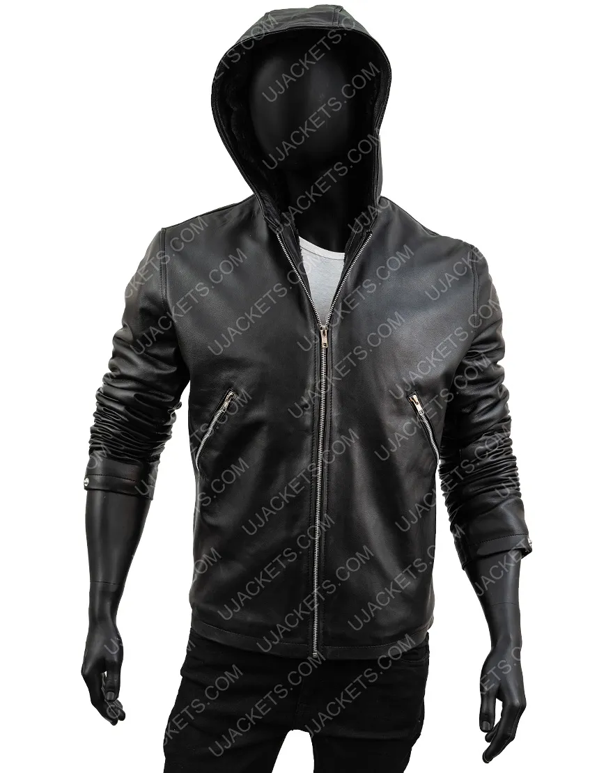 Tommy Egan Power Leather Jacket | Black Sheepskin Hooded Jacket