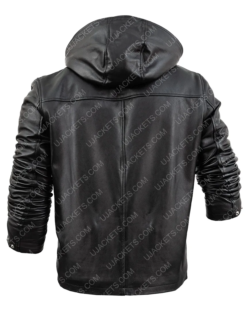 Tommy Egan Power Leather Jacket | Black Sheepskin Hooded Jacket