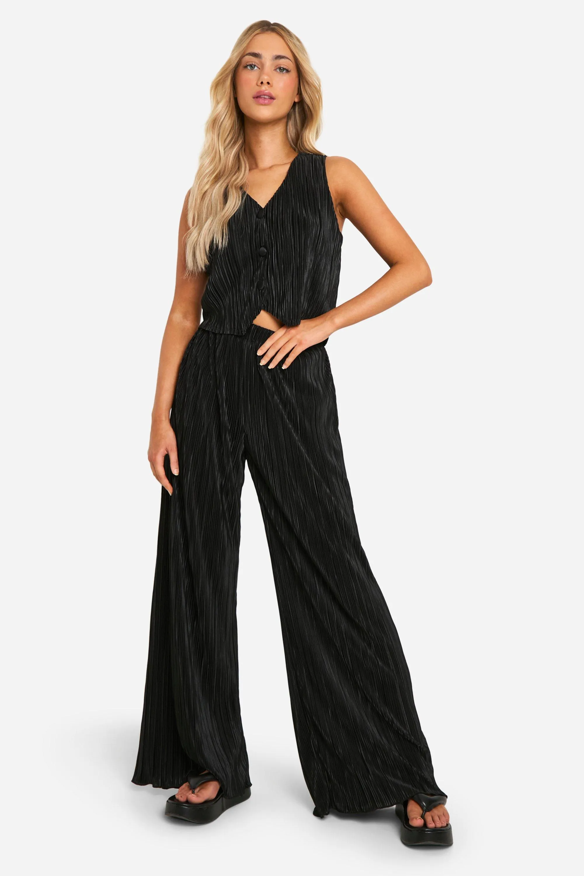 Trousers | Plisse Relaxed Fit Wide Leg Trousers | boohoo