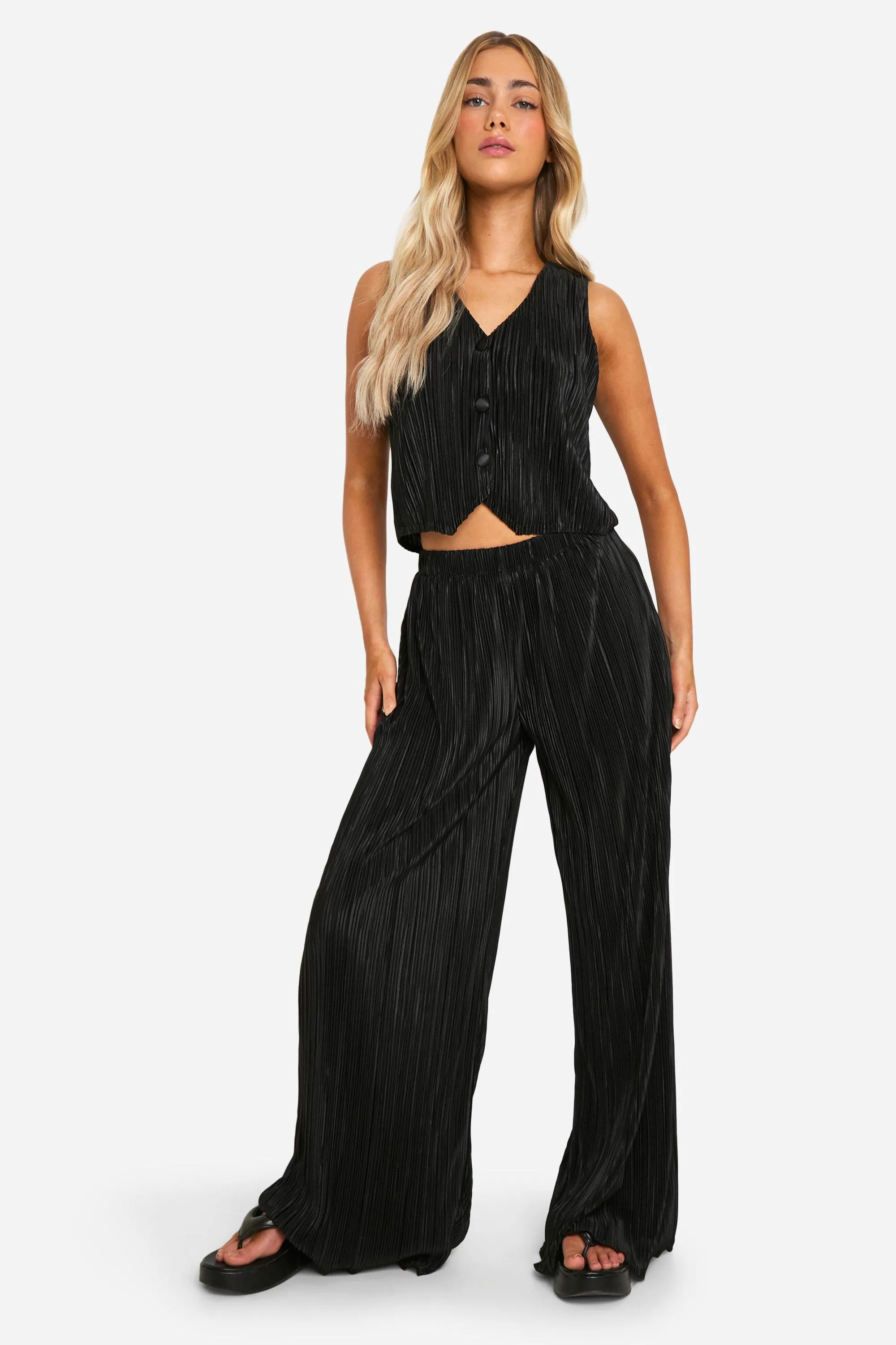 Trousers | Plisse Relaxed Fit Wide Leg Trousers | boohoo