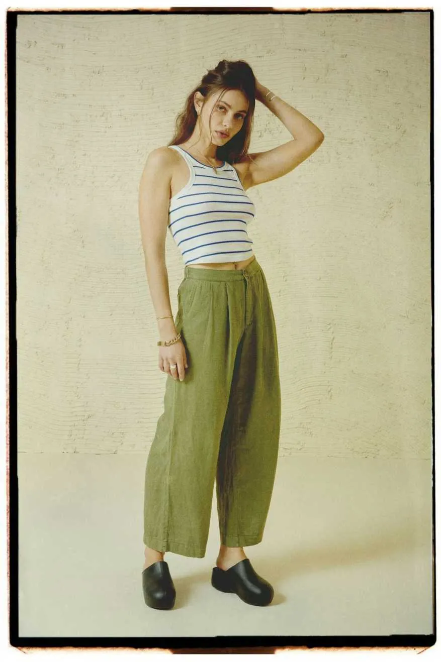 Vintage Linen Blend Wide Leg Pant - Sea Kelp