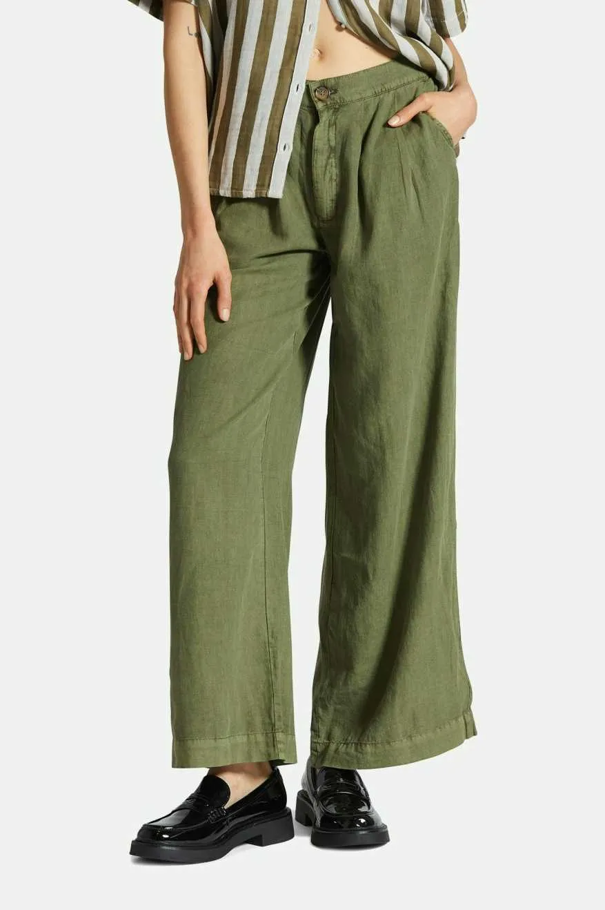 Vintage Linen Blend Wide Leg Pant - Sea Kelp