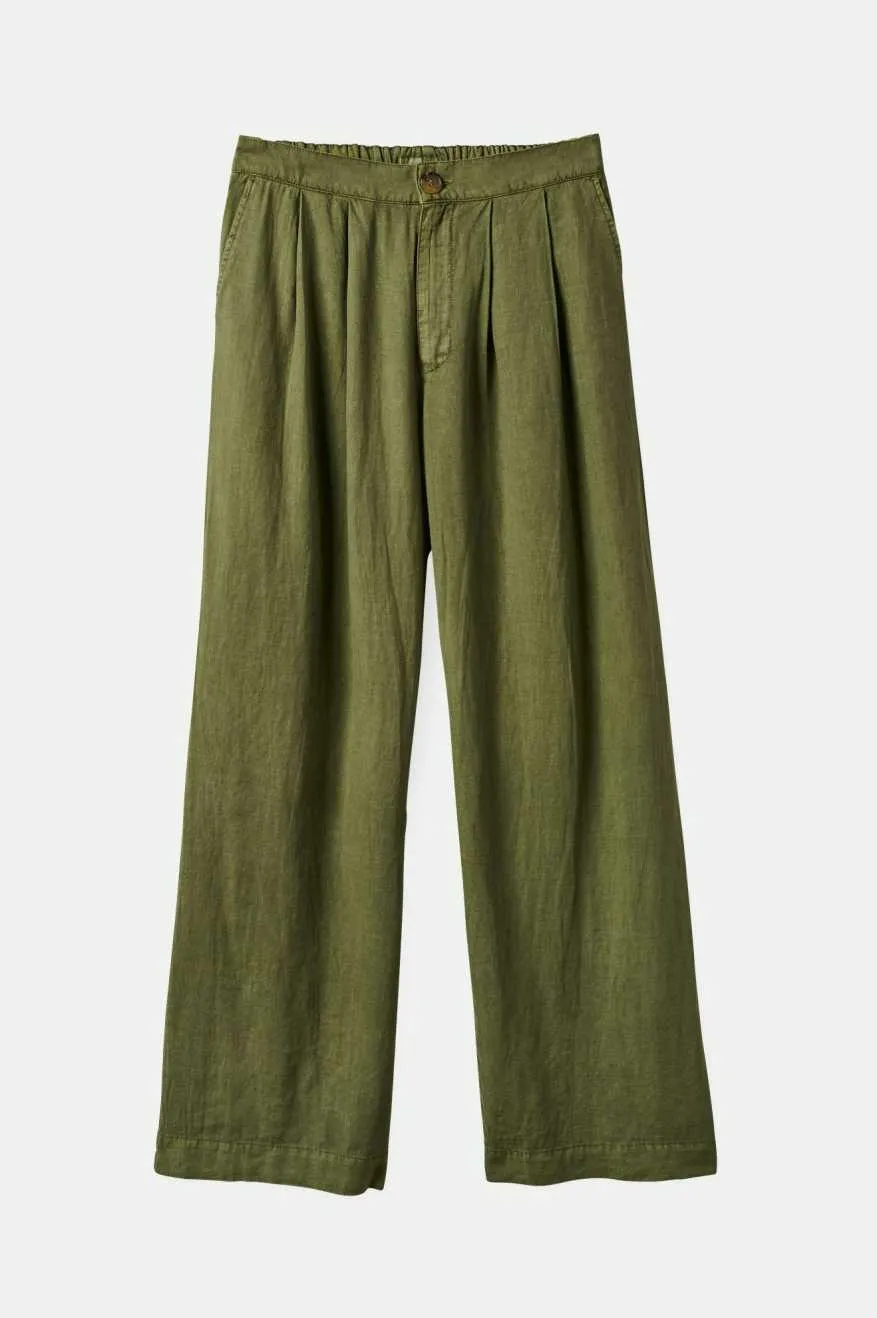 Vintage Linen Blend Wide Leg Pant - Sea Kelp