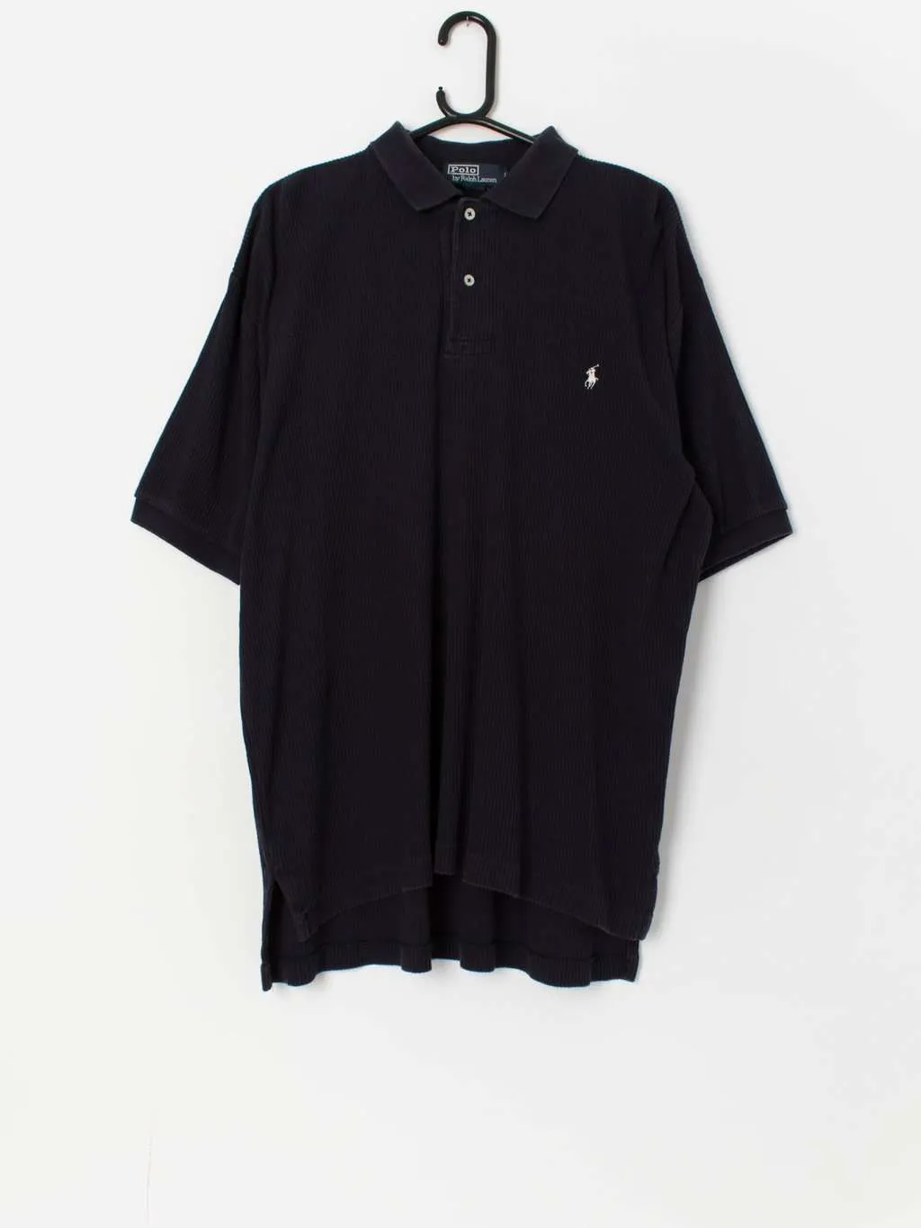 Vintage Ralph Lauren ribbed cotton navy polo shirt – Large / XL