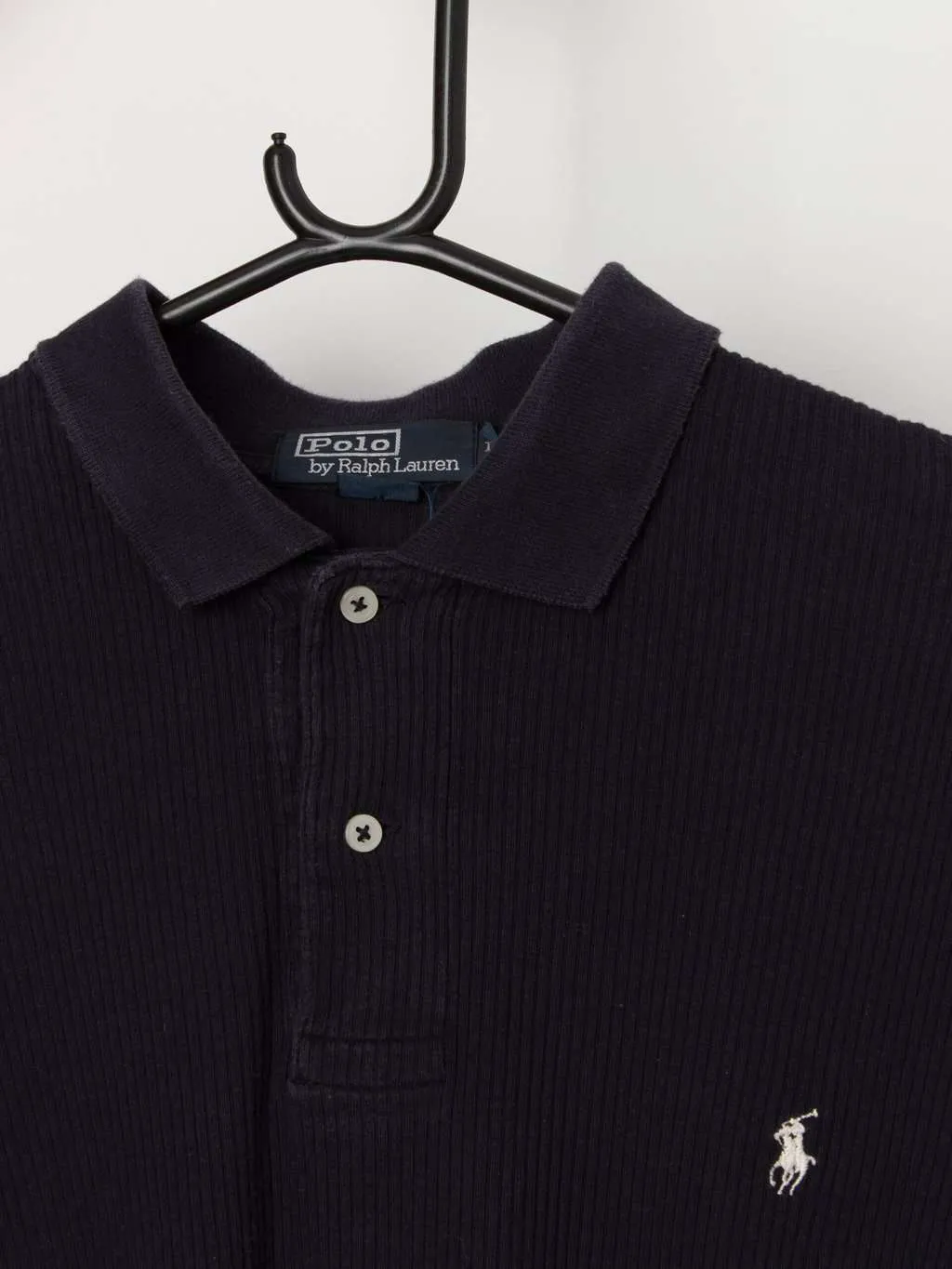 Vintage Ralph Lauren ribbed cotton navy polo shirt – Large / XL