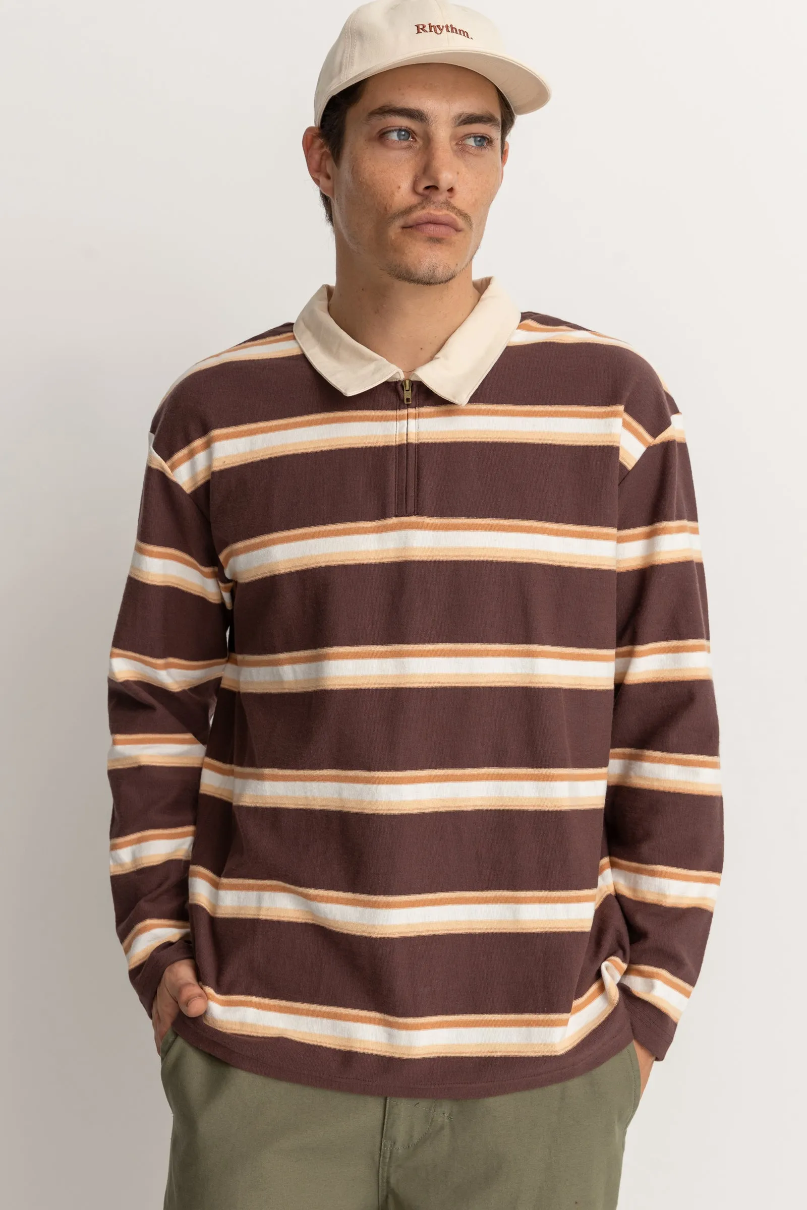 Vintage Stripe Polo Ls T Shirt Chocolate