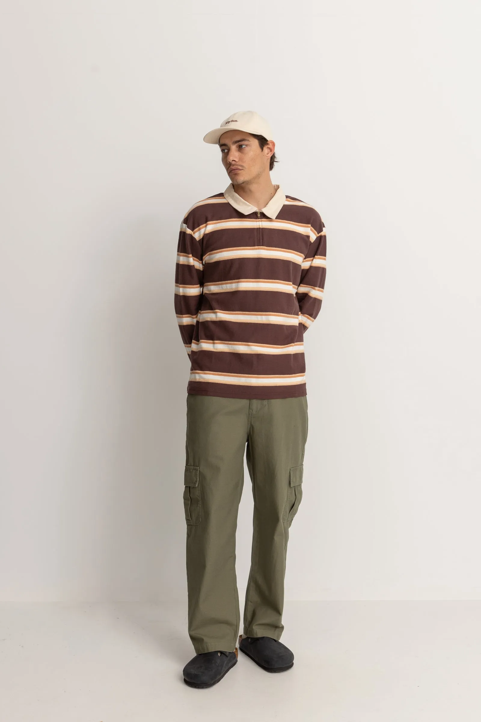 Vintage Stripe Polo Ls T Shirt Chocolate