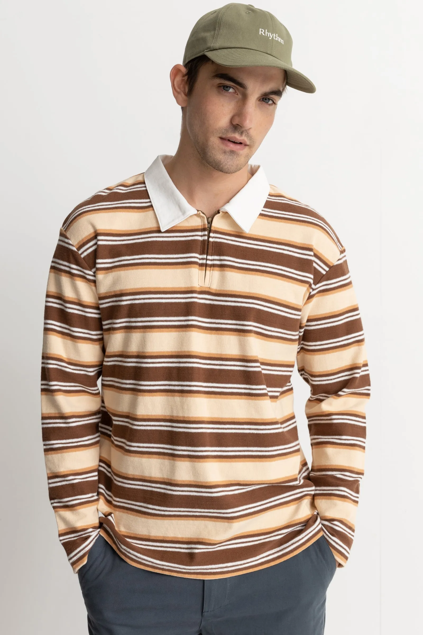 Vintage Stripe Polo Ls T-Shirt Coffee