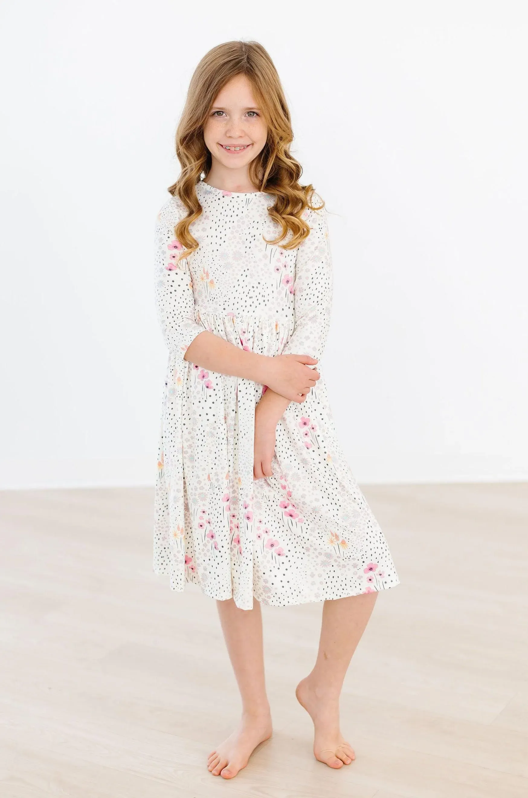 Whimsical Wildflowers 3/4 Sleeve Pocket Twirl Dress