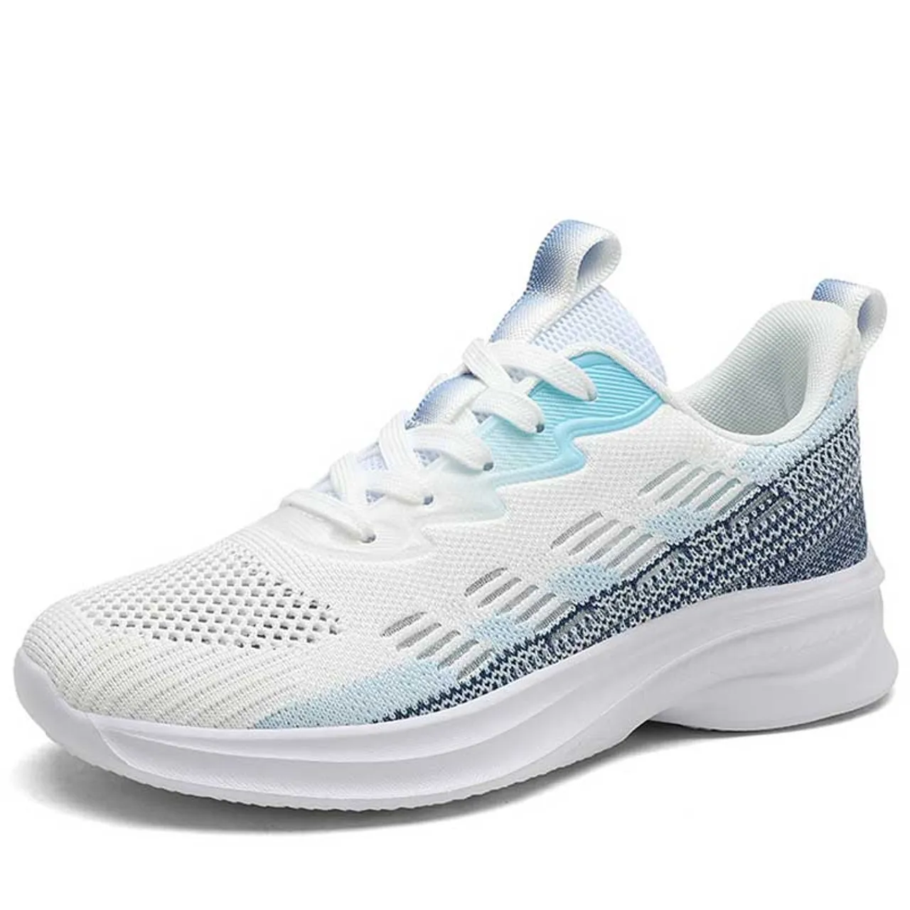 White flyknit stripe accents sport shoe sneaker