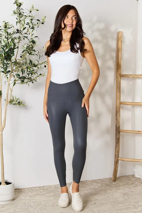 Wide Waistband High Waist Leggings in Charcoal