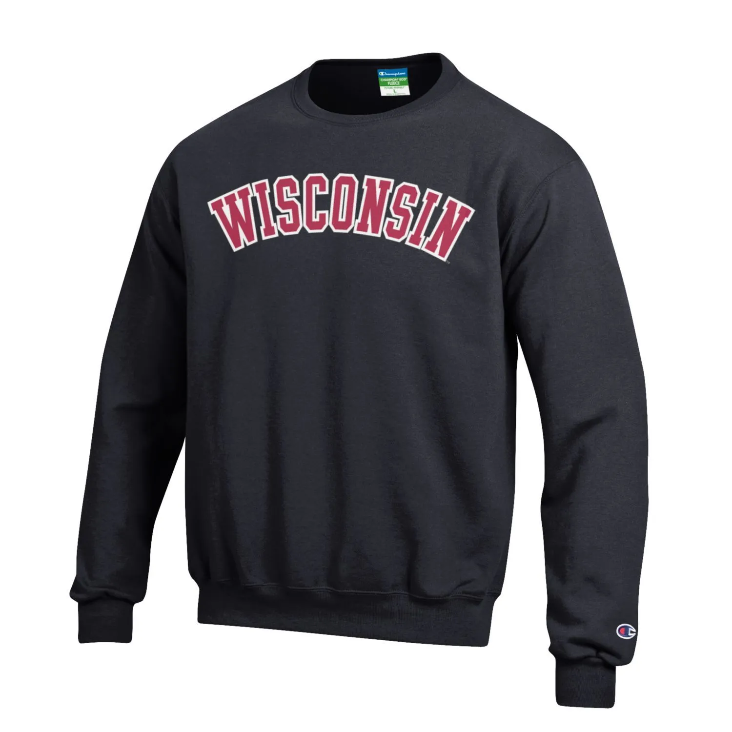 Wisconsin Badgers Champion Black Powerblend Fleece Crew Pullover Sweatshirt