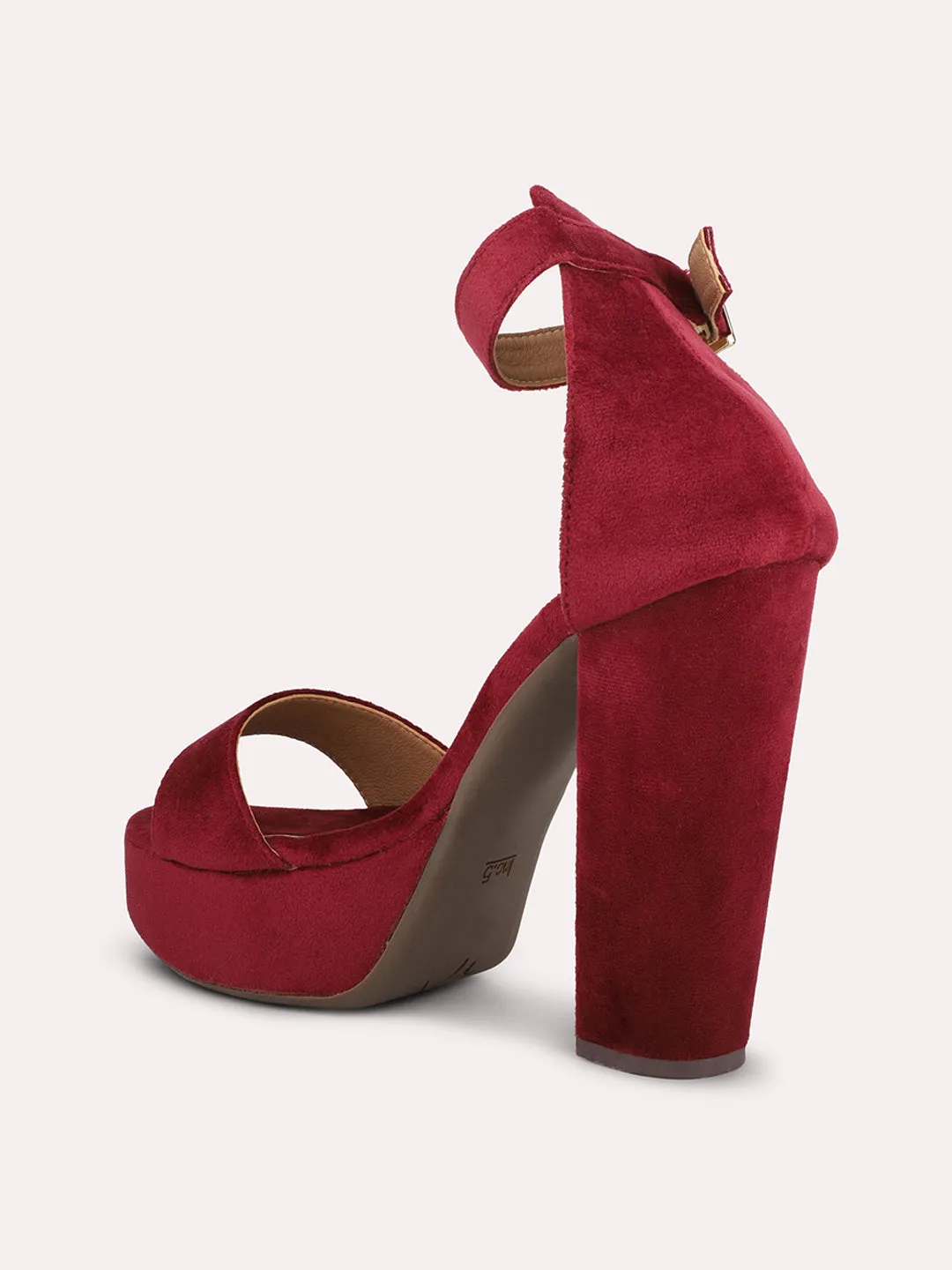 Women Maroon High-Top Platform Heels With Buckle