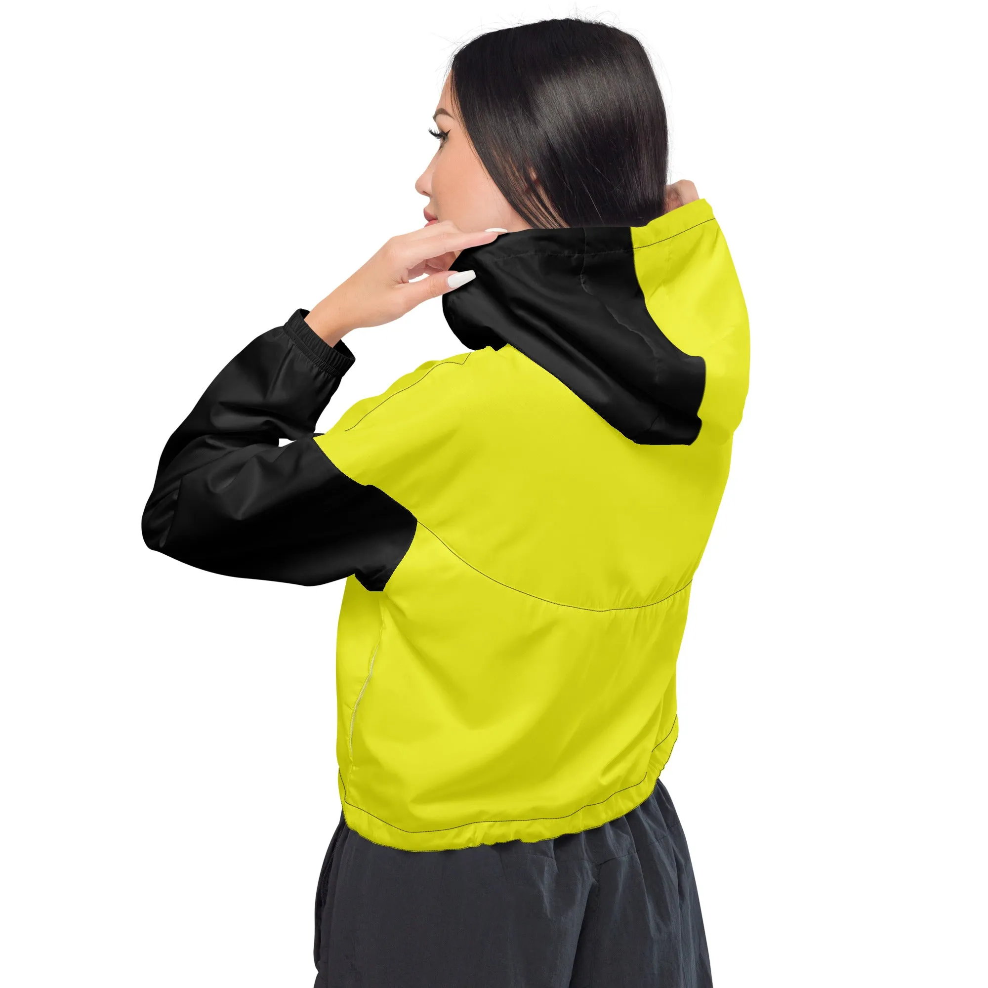 Women’s cropped windbreaker Neon Yellow and Black