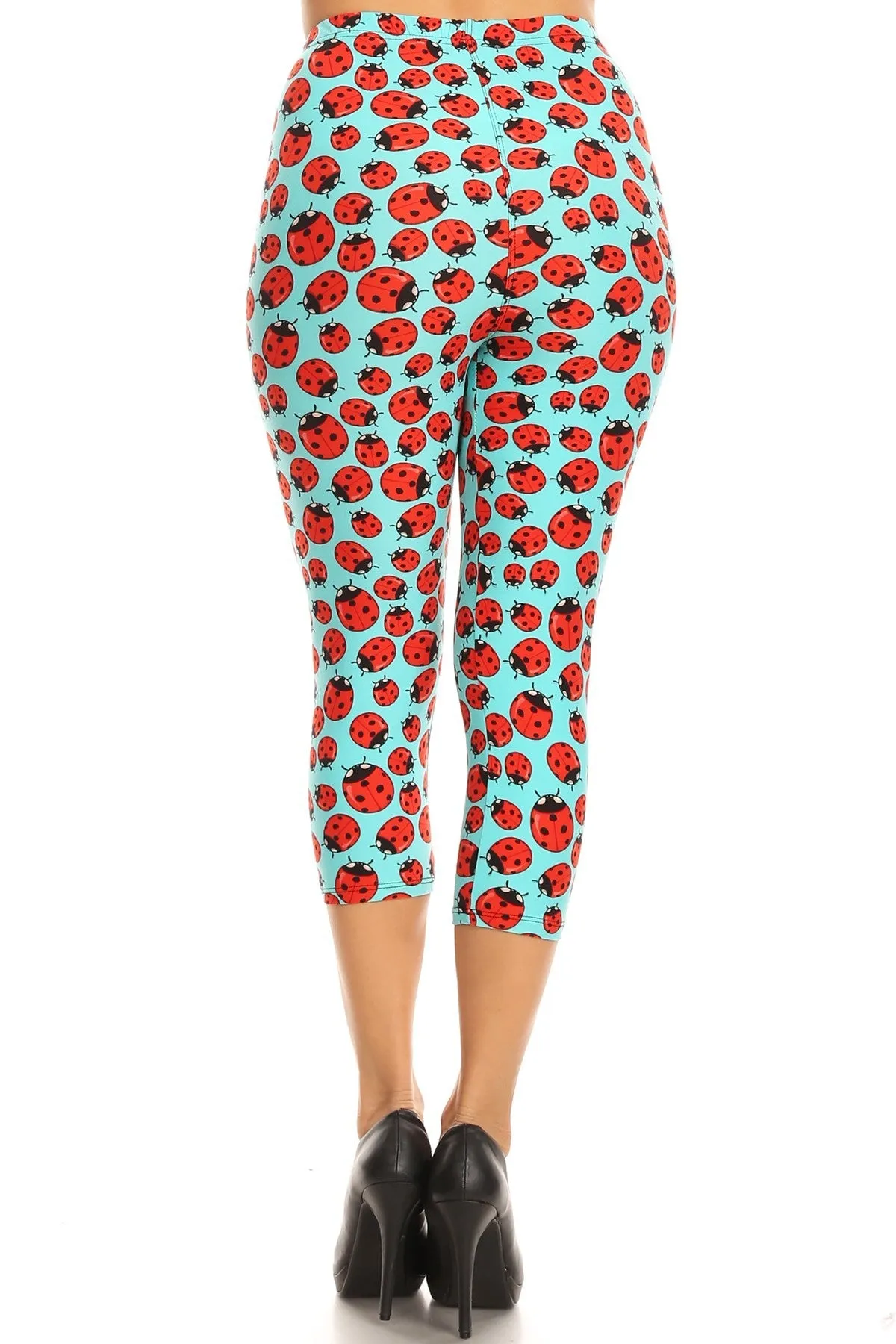 Women's Regular colorful Ladybugs Insect Printed Cropped Capri Leggings