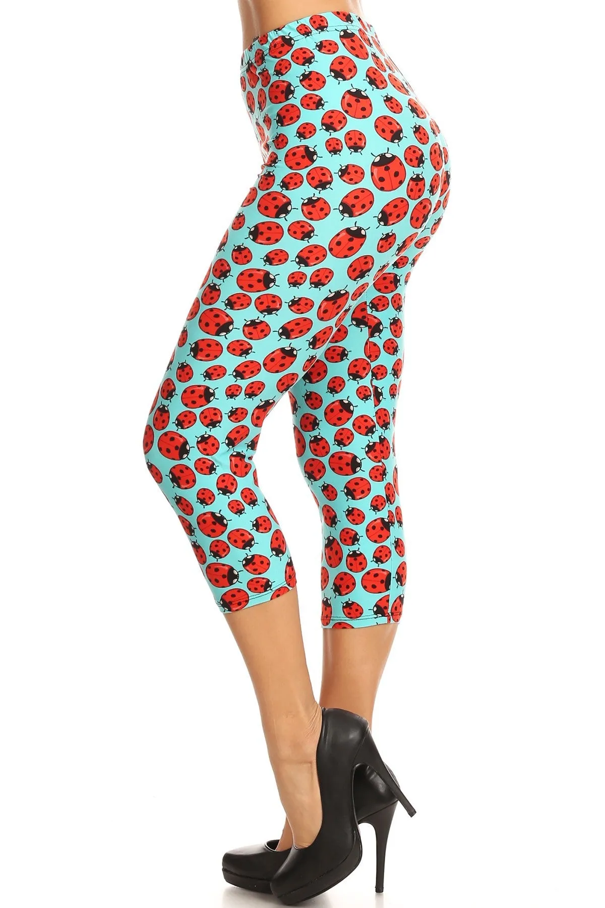 Women's Regular colorful Ladybugs Insect Printed Cropped Capri Leggings