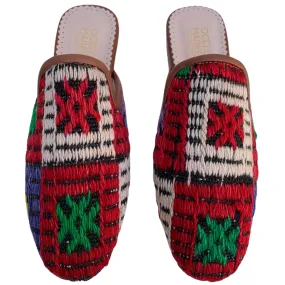 Women's Turkish Kilim Mules | Red, White, & Green