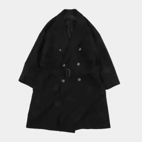 YOKO SAKAMOTO Tweed Double Breasted Coat Black