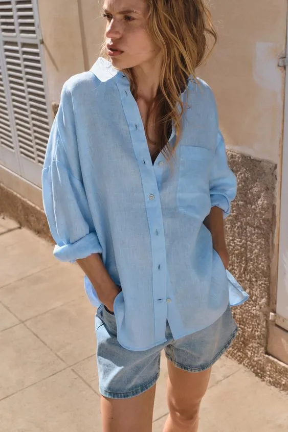 ZARA  |Linen Shirts & Blouses