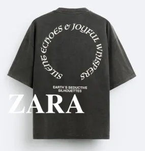 ZARA  |Street Style Short Sleeves Logo T-Shirts