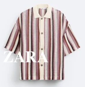 ZARA  |Stripes Short Sleeves Shirts